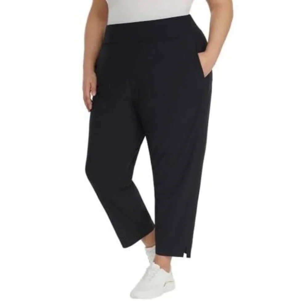 Kirkland Women M Ankle Pant Lightweight Split Hem Elastic Waist Flat Front Black - Picture 5 of 5